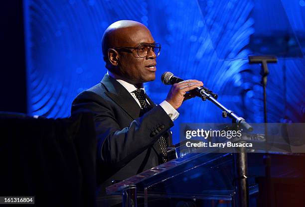 Honoree Antonio "LA" Reid onstage at the 55th Annual GRAMMY Awards Pre-GRAMMY Gala and Salute to Industry Icons honoring L.A. Reid held at The...