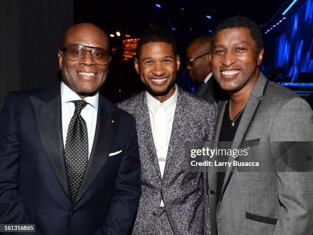 Honoree Antonio 'LA' Reid, singer Usher and producer Babyface attend the 55th Annual GRAMMY Awards Pre-GRAMMY Gala and Salute to Industry Icons...