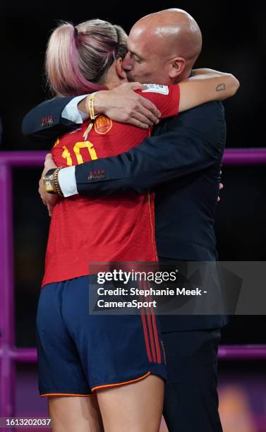 Spain's Alexia Putellas and Luis Rubiales during the FIFA Women's World Cup Australia & New Zealand 2023 Final match between Spain and England at...