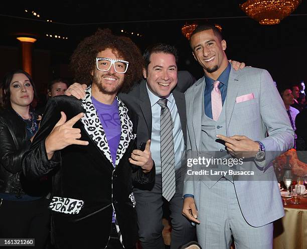 Singer Redfoo of LMFAO, Stefan Kendal Gordy and NFL player Colin Kaepernick attend the 55th Annual GRAMMY Awards Pre-GRAMMY Gala and Salute to...