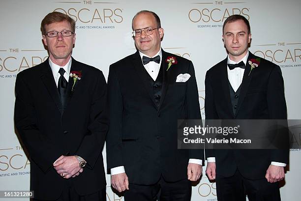 Joe Murtha, William Frederick and Jim Markland arrives at the Academy Of Motion Picture Arts And Sciences' Scientific & Technical Awards at Beverly...
