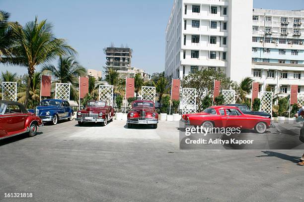 Vinatge cars on display during the Pre Judging of the Cartier 'Travel With Style' Concours 2013 Opening at Taj Lands End on February 9, 2013 in...