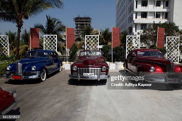 Vinatge cars on display during the Pre Judging of the Cartier 'Travel With Style' Concours 2013 Opening at Taj Lands End on February 9, 2013 in...