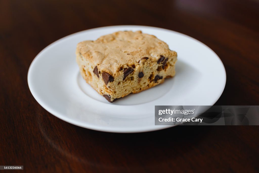 Chocolate Chip Blondie on Saucer