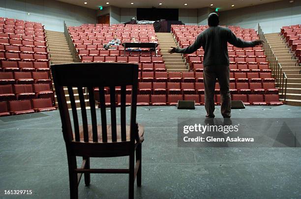 Using just a chair for a prop, Kennedy <cq> Pugh <cq> a part-time resident of Pueblo and New York City, auditions for the play, "A Raisin In the Sun"...