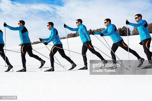 cross-country skiing sequence - meervoudig beeld stockfoto's en -beelden
