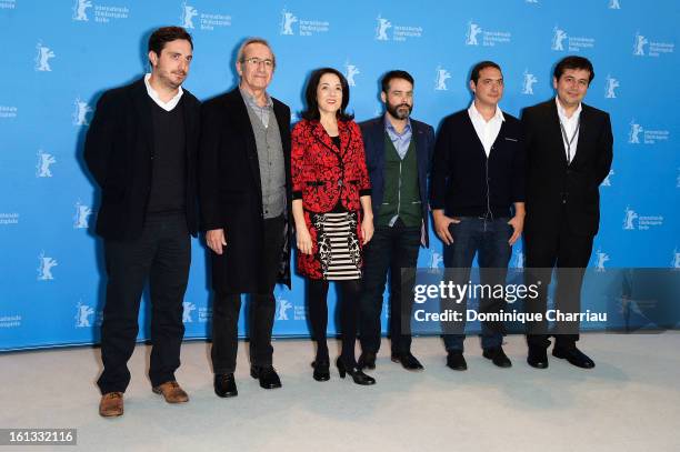 Pablo Larrain, Sergio Hendandez, Paulina Garcia, Sebastian Lelio, Juan de Dios Larrain Matte and Gonzalo Maza attend the 'Gloria' Photocall during...