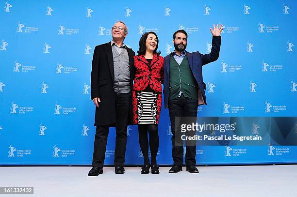 Sergio Hendandez, Paulina Garcia and director Sebastian Lelio attend the 'Gloria' Photocall during the 63rd Berlinale International Film Festival at...