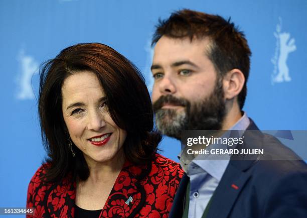 Chilean director Sebastian Lelio and Chilean actress Paulina Garcia pose during a photocall for the film "Gloria" presented in the Berlinale...