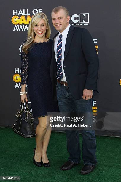 Professional baseball player David Eckstein and wife Ashley arrive at the 3rd Annual Cartoon Network's "Hall Of Game" Awards held at Barker Hangar on...