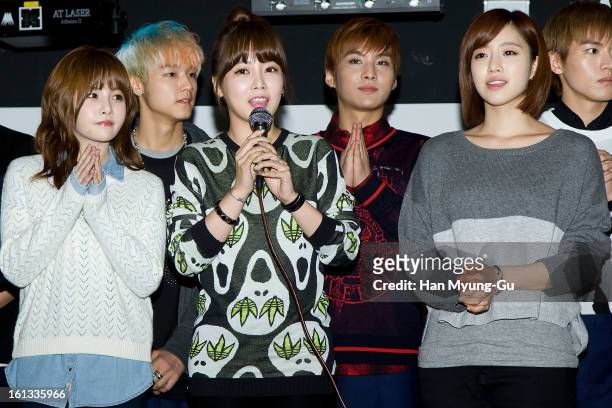 Boram, Soyeon and Eunjung of South Korean girl group T-ara attend the Core Contents Media Artists New Year's Day Charity Event at Gibalhan Chicken...