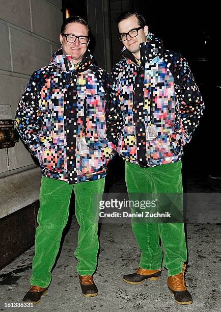 S Andrew and Andrew seen outside the Moncler presentation on February 9, 2013 in New York City.