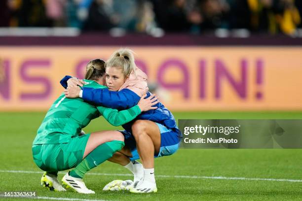 Rachel Ann Daly of England and Aston Villa comforts Mary Alexandra Earps of England and Manchester United after losing the FIFA Women's World Cup...