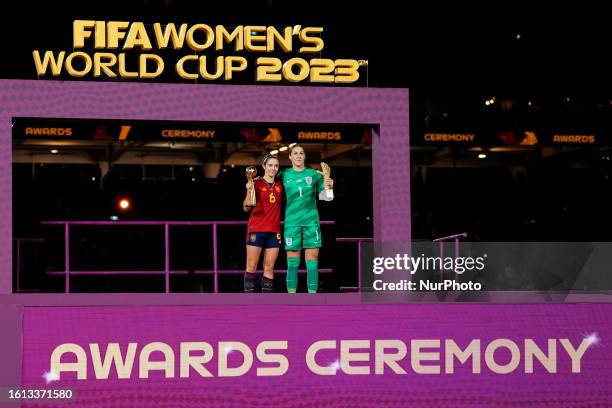 Aitana Bonmati of Spain and Barcelona Golden ball and Mary Alexandra Earps of England and Manchester United Golden Grove during the FIFA Women's...