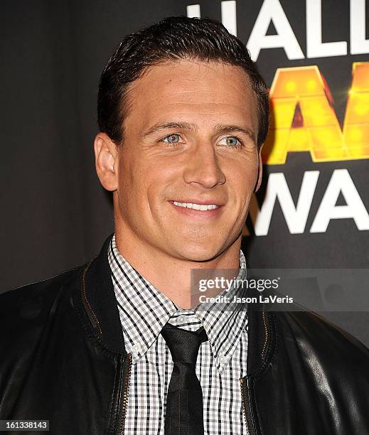 Olympic swimmer Ryan Lochte poses in the press room at Cartoon Network's 3rd annual Hall Of Game Awards at Barker Hangar on February 9, 2013 in Santa...