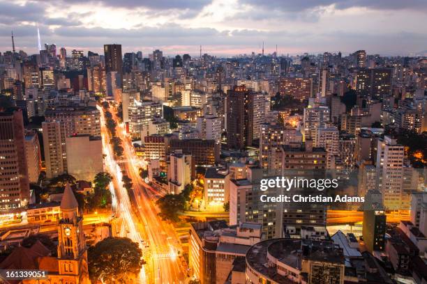 sao paolo city lights at dusk - brazil city stock pictures, royalty-free photos & images