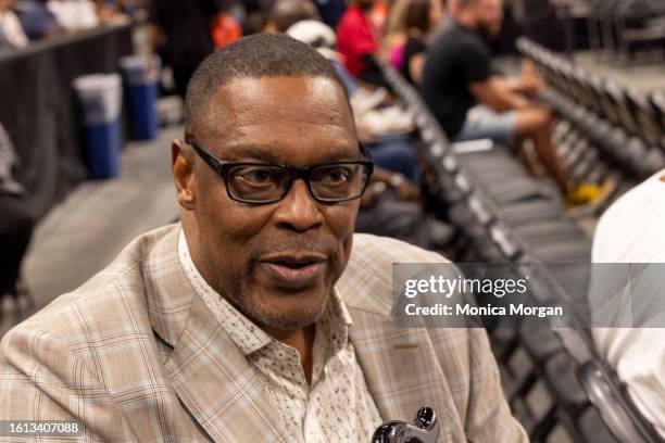 Former American basketball player Rick Mahorn is seen during the Big3: Summer Of Fire at Little Caesars Arena on August 13, 2023 in Detroit, Michigan.