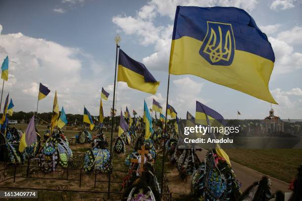 General view of a cemetery as Bohdan and Hanna visit in Chernihiv, Ukraine on August 20, 2023. Bohdan lost his brother Valera fighting for Da Vinci...