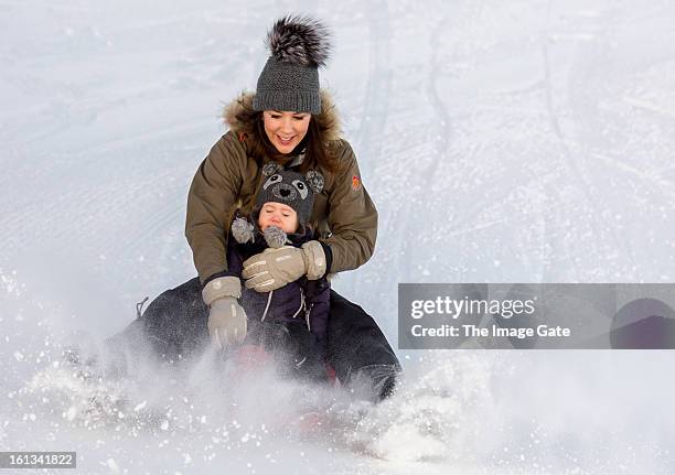 Princess Mary of Denmark and Princess Josephine of Denmark meet the press, whilst on skiing holiday on February 10, 2013 in Verbier, Switzerland.
