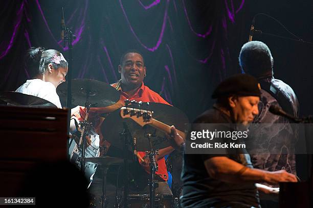 Musicians Russell Batiste, Jr., Art Neville, and George Porter, Jr. Of Funky Meters perform in concert at ACL Live on February 9, 2013 in Austin,...