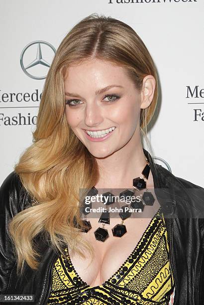 Lydia Hearst is seen during Fall 2013 Mercedes-Benz Fashion Week at Lincoln Center for the Performing Arts on February 9, 2013 in New York City.