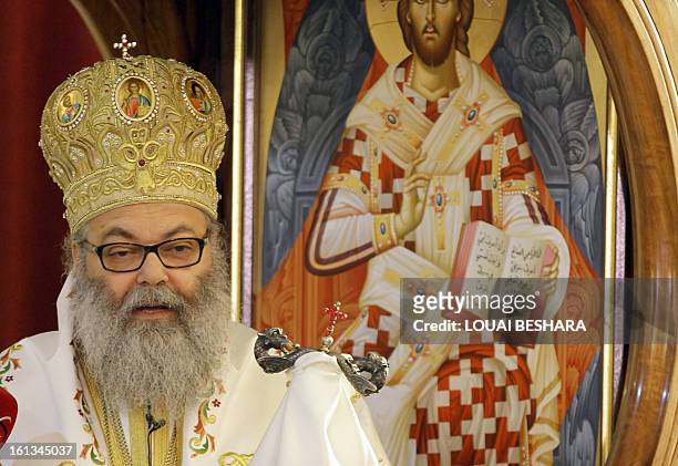 Greek Orthodox leader Yuhanna X Yazigi is seen during his enthronement as the Greek Orthodox Patriarch of Antioch and All the East at the Holy Cross...