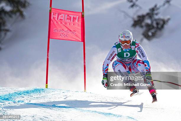 Marion Rolland of France races down the course while competing in the Alpine FIS Ski World Championships downhill on February 10, 2013 in Schladming,...