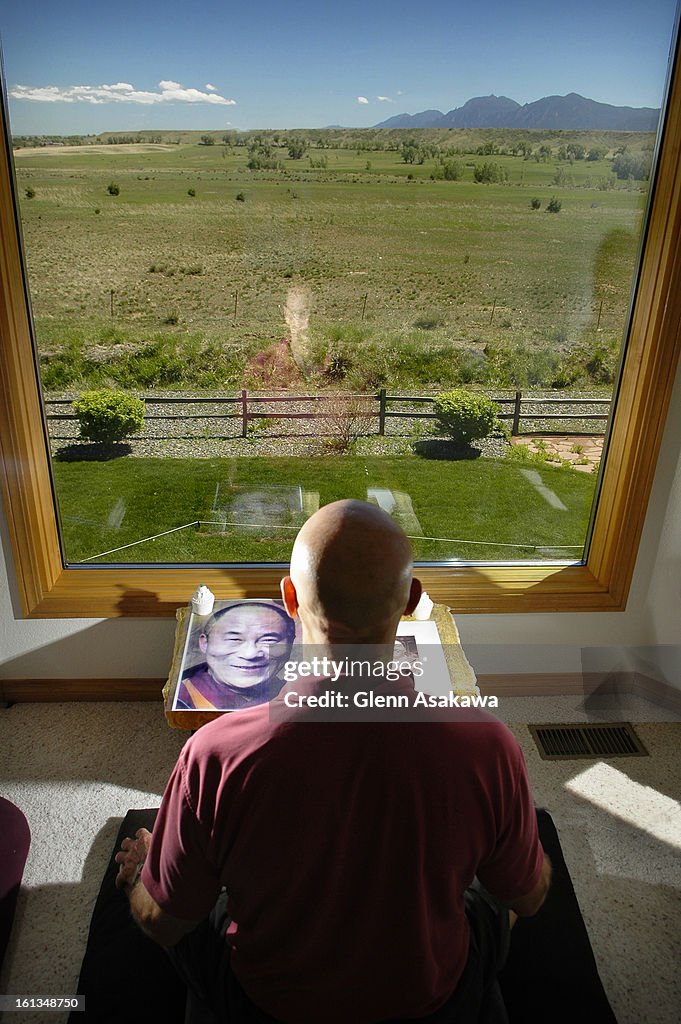 LONGMONT, COLORADO, MAY 23, 2006--Adam Engle, co-founder of the Mind and Life Institute of Colorado, a research think-tank without wallsO that is changing the outlook of how scientists see meditation and the brain, meditates in his home north of Boulder.