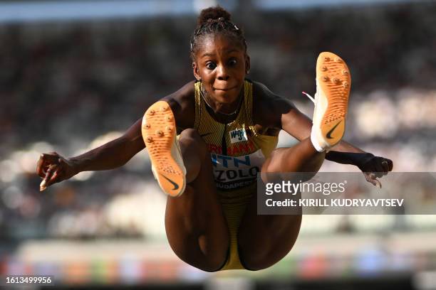 Germany's Maryse Luzolo competes in the women's long jump final during the World Athletics Championships at the National Athletics Centre in Budapest...