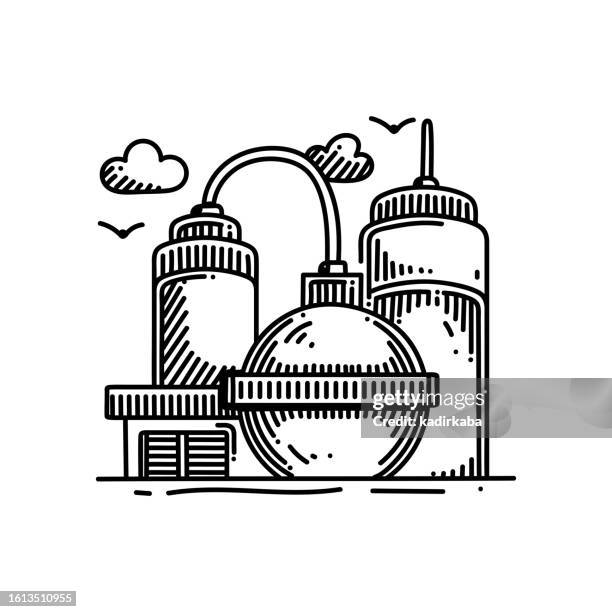 oil refinery line icon, sketch design, pixel perfect, editable stroke. logo, sign, symbol. oil industry, petrol. - oil pipeline truck stock illustrations