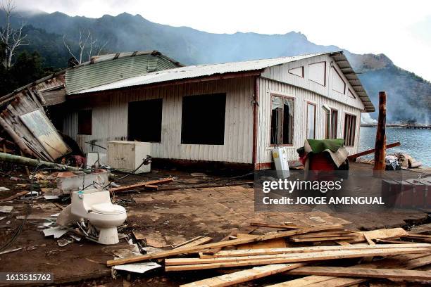 View of a house after the tsunami in Juan Fernandez Island, in the South Pacific Ocean, 667 km off the coast of Chile on March 3, 2010. The official...