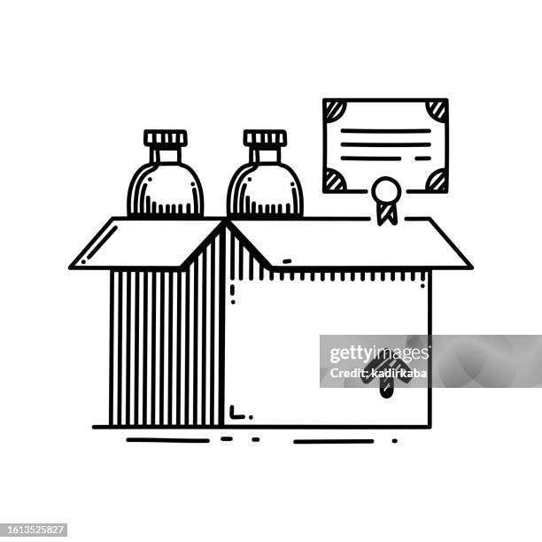 product certification line icon, sketch design, pixel perfect, editable stroke. logo, sign, symbol. - certificate icon editable stock illustrations