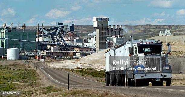 Truck carrying sodium carbonate pulls away from General Chemical's<cq> trona<cq> or soda ash mine in Sweetwater County Wyo. Thursday afternoon,...