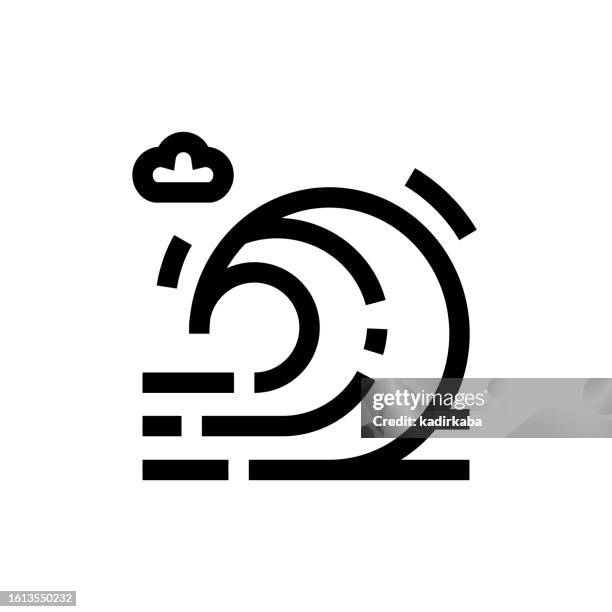 tsunami line icon, design, pixel perfect, editable stroke. logo, sign, symbol. global warming, climate change. - wind damage stock illustrations