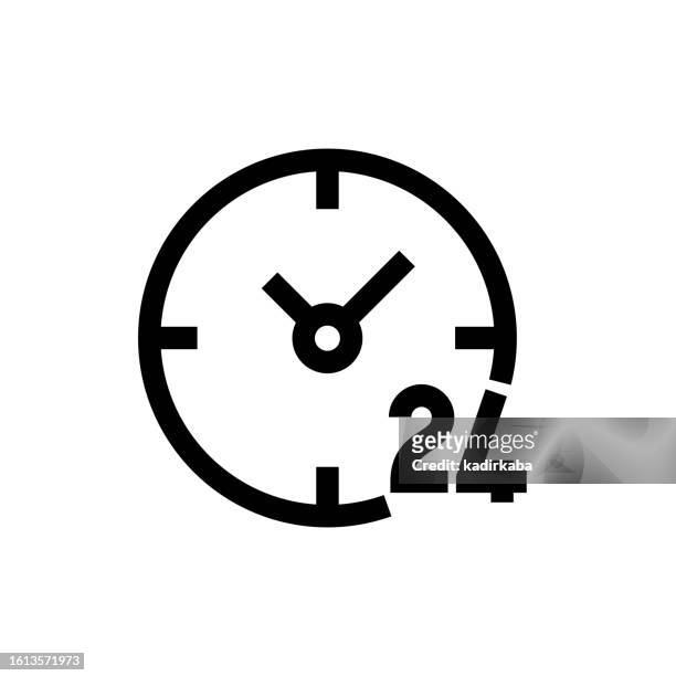 time 24h clock line icon, design, pixel perfect, editable stroke. logo, sign, symbol. - anticipation icon stock illustrations