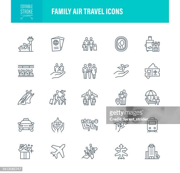 family air travel icons editable stroke - tourist icon stock illustrations