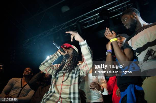 Jammer and Ghetts perform on stage at "The Eskimo Dance" at 02 Academy on February 9, 2013 in Leicester, England.