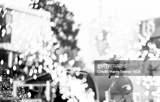 Jonny Bairstow of Welsh Fire Men makes their way out to bat during The Hundred match between Welsh Fire Men and Southern Brave Men at Sophia Gardens...