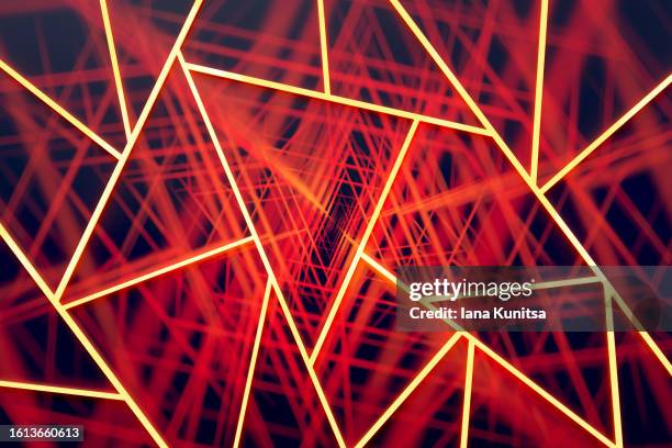 abstract futuristic glowing triangular shaped background. design element. 3d geometric pattern. - red triangle stock pictures, royalty-free photos & images