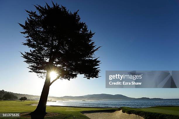 General view of the 18th hole during the final round of the AT&T Pebble Beach National Pro-Am at Pebble Beach Golf Links on February 10, 2013 in...