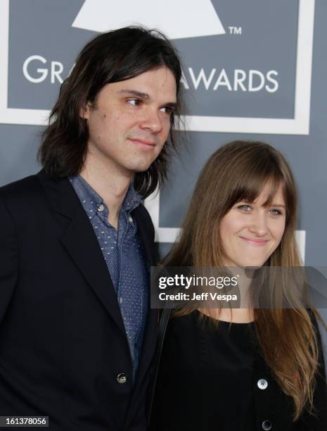 Dave Longstreth and Amber Coffman attend the 55th Annual GRAMMY Awards at STAPLES Center on February 10, 2013 in Los Angeles, California.
