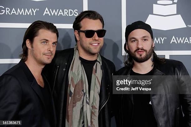 Musicians Axwell, Sebastian Ingrosso, and Steve Angello of Swedish House Mafia attend the 55th Annual GRAMMY Awards at STAPLES Center on February 10,...