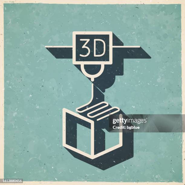 3d printer. icon in retro vintage style - old textured paper - old printer paper stock illustrations