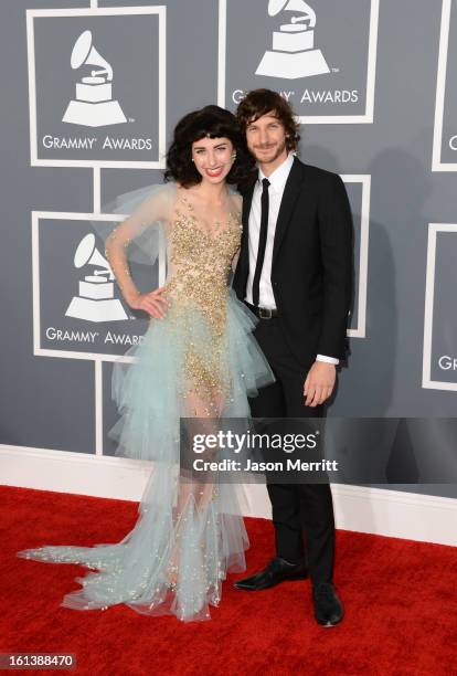 Singers Kimbra and Gotye arrive at the 55th Annual GRAMMY Awards at Staples Center on February 10, 2013 in Los Angeles, California.