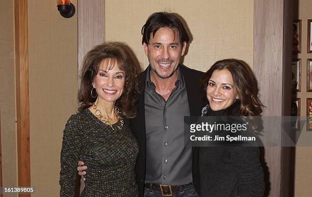 Actors Susan Lucci, Ricky Paull Goldin and Rebecca Budig attend the "Spontaneous Construction" premiere at Guy?s American Kitchen & Bar on February...