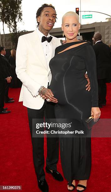 Rapper Wiz Khalifa and model Amber Rose attend the 55th Annual GRAMMY Awards at STAPLES Center on February 10, 2013 in Los Angeles, California.