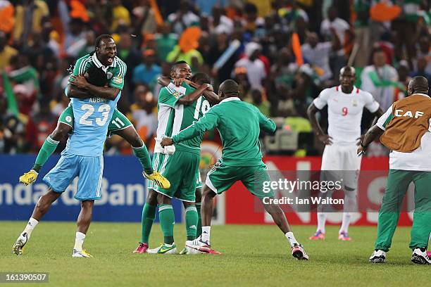 Players from Nigeria after winning the 2013 Africa Cup of Nations Final match between Nigeria and Burkina at FNB Stadium on February 10, 2013 in...