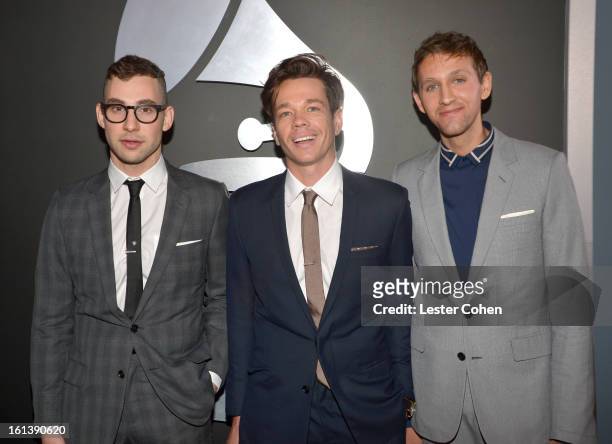 Musicians Jack Antonoff, Nate Ruess, and Andrew Dost of Fun. Attend the 55th Annual GRAMMY Awards at STAPLES Center on February 10, 2013 in Los...