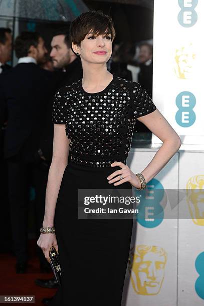 Anne Hathaway attends the EE British Academy Film Awards at The Royal Opera House on February 10, 2013 in London, England.