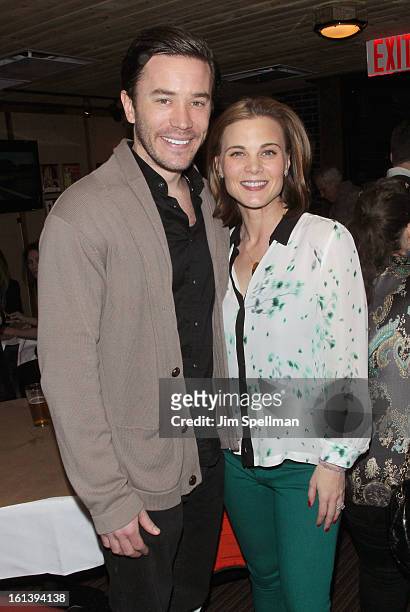 Actor Tom Pelphrey and Gina Tognoni attends the "Spontaneous Construction" premiere at Guy?s American Kitchen & Bar on February 10, 2013 in New York...